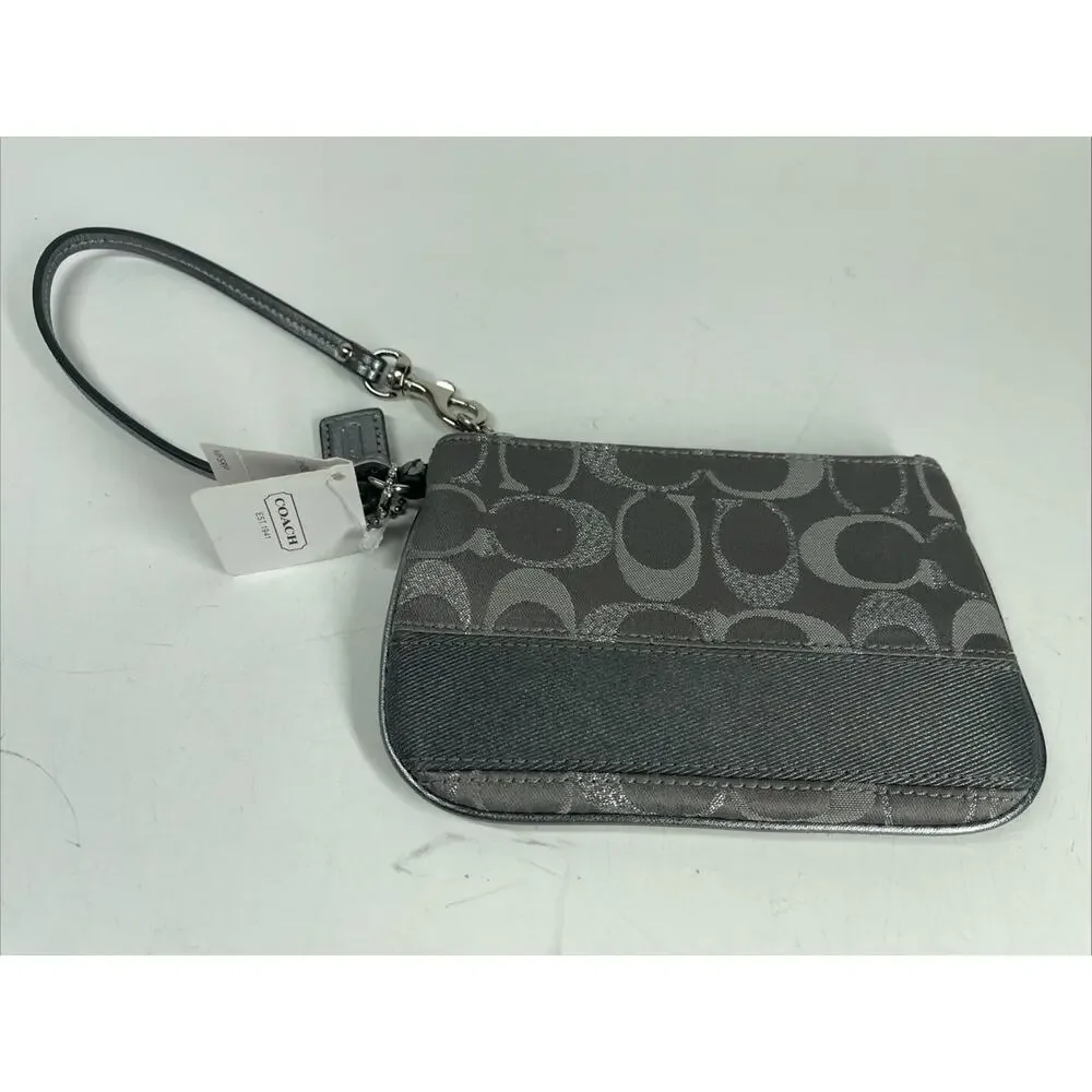 Coach‎ Gray Silver Wristlet Strap Signature C Logo Single Pocket Zip